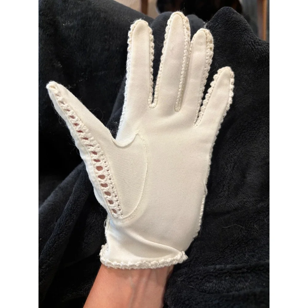 Vintage Dress Gloves Lot of 2 Cream Crochet & Slouch Ruched Matte Cotton